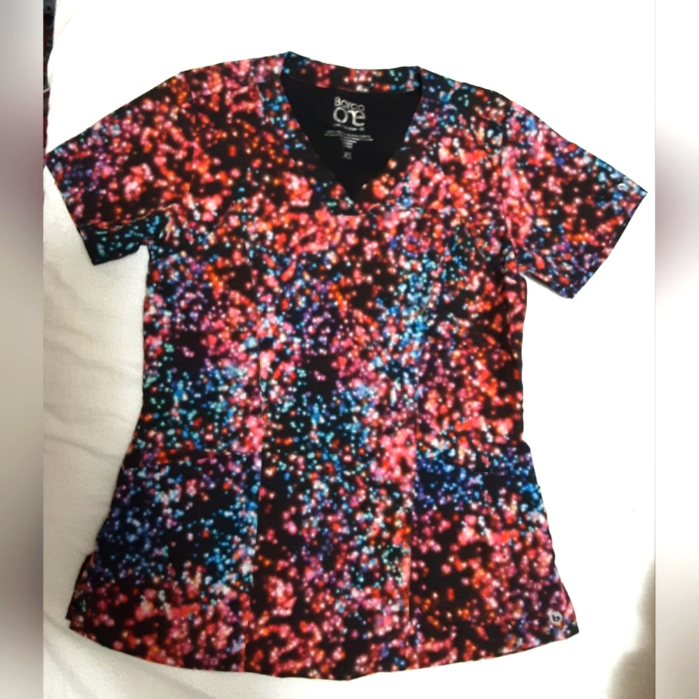 Barco scrub top - fireworks print - size xs